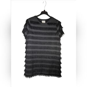 Black Fringe Knee-Length Dress Large | Vintage Charm Retro Cocktail Party Night